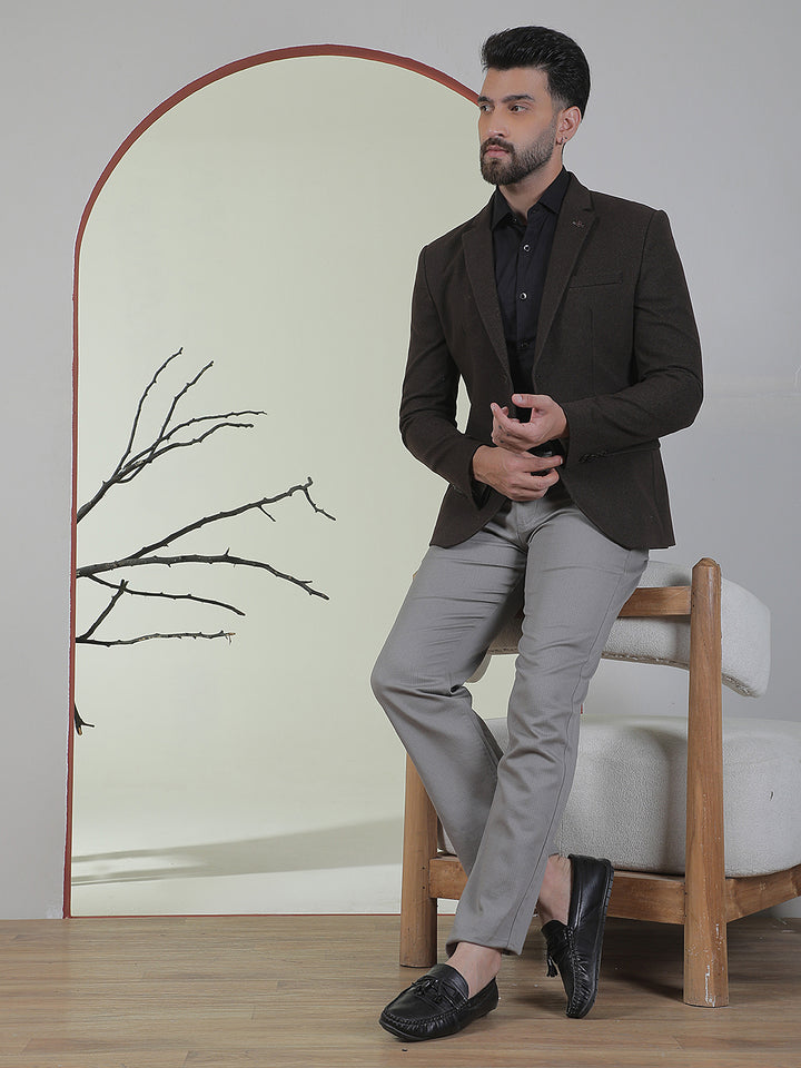 Brown Single Breasted Notch Lapel Blazer