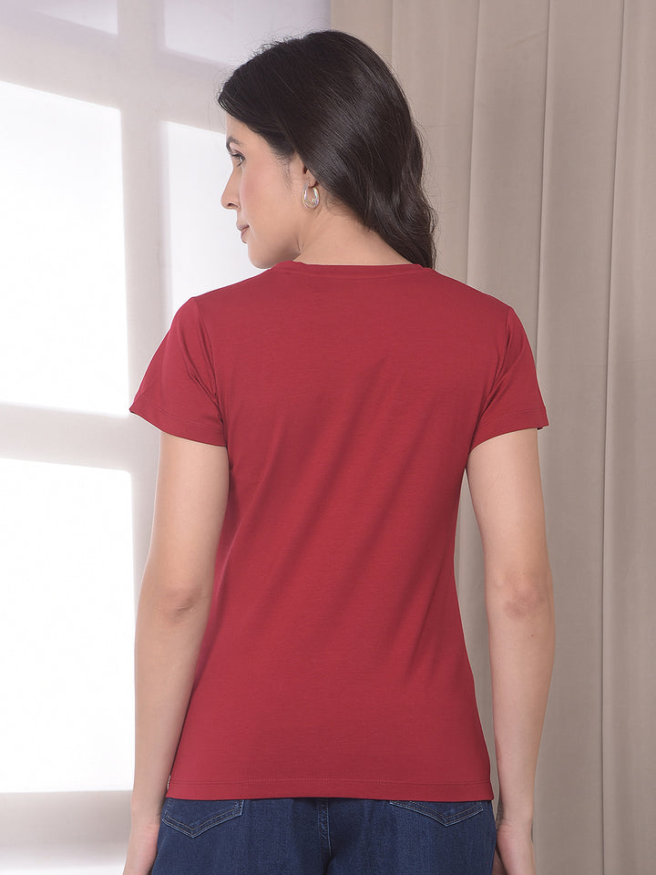 Maroon Floral Print T-Shirt