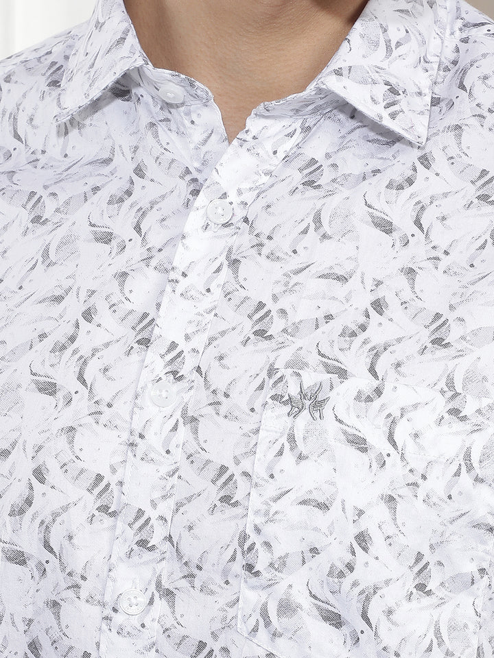 White Abstract Print 100% Cotton Shirt