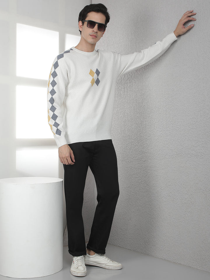 Cream Jacquard Acrylic Sweater