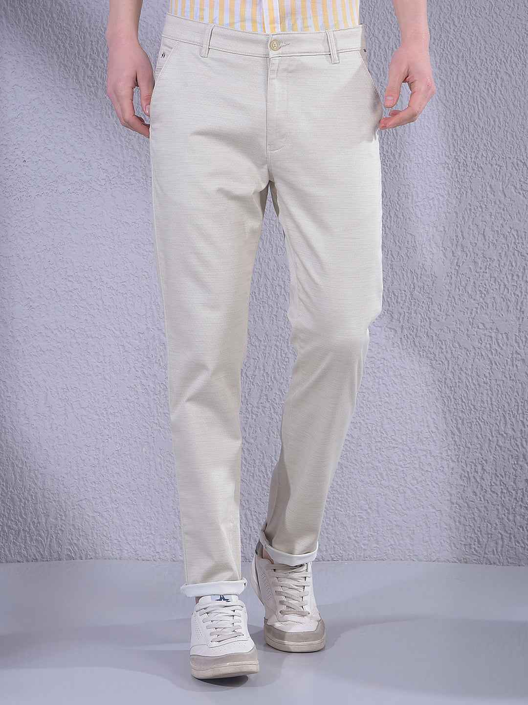 Beige Printed Trousers