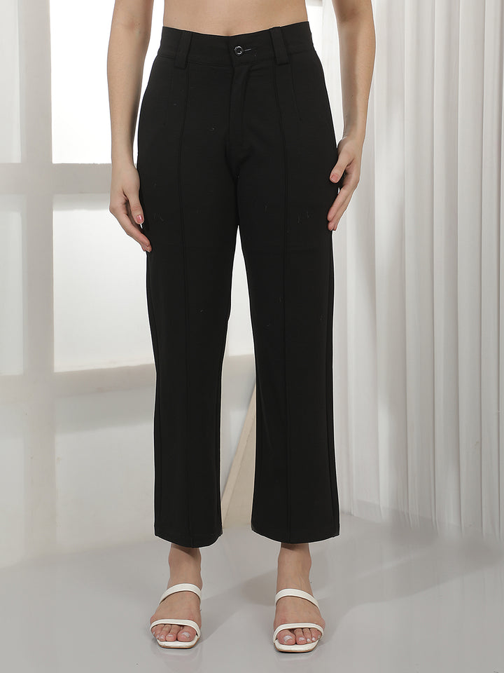 Black Wide Leg Casual Trousers