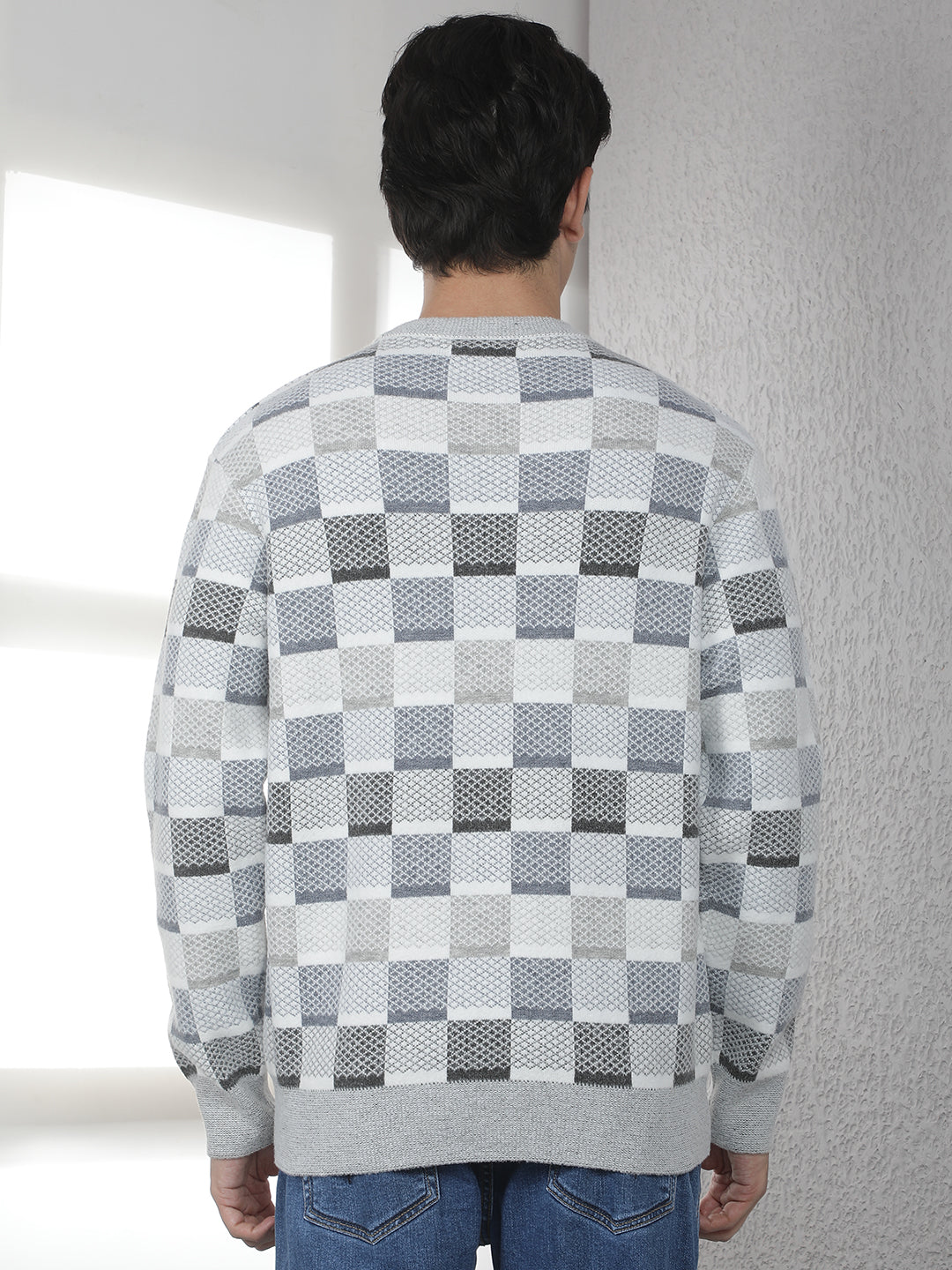 Grey Printed Acrylic Sweater