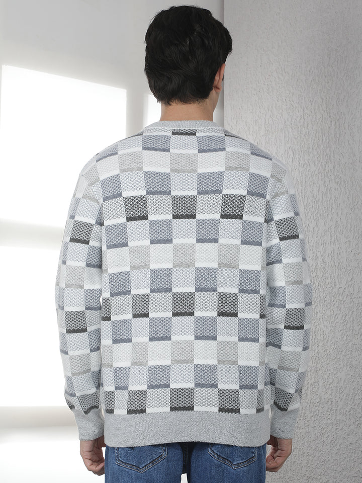 Grey Printed Acrylic Sweater
