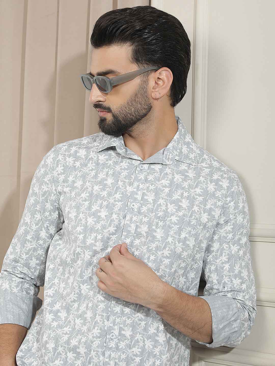 Grey Floral Print Shirt