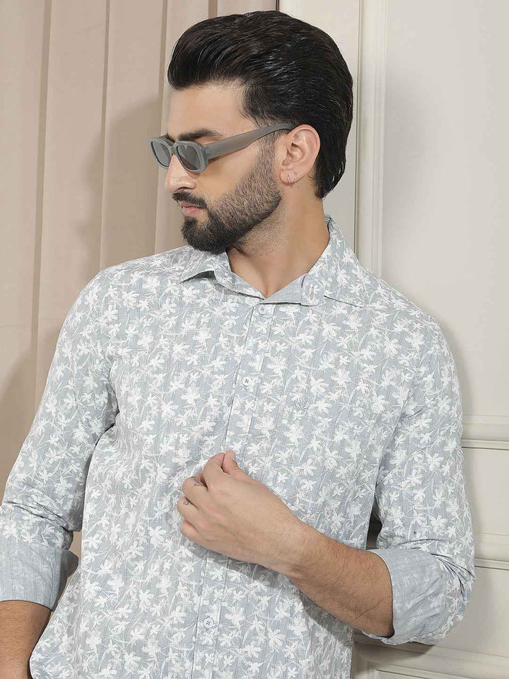 Grey Floral Print Shirt
