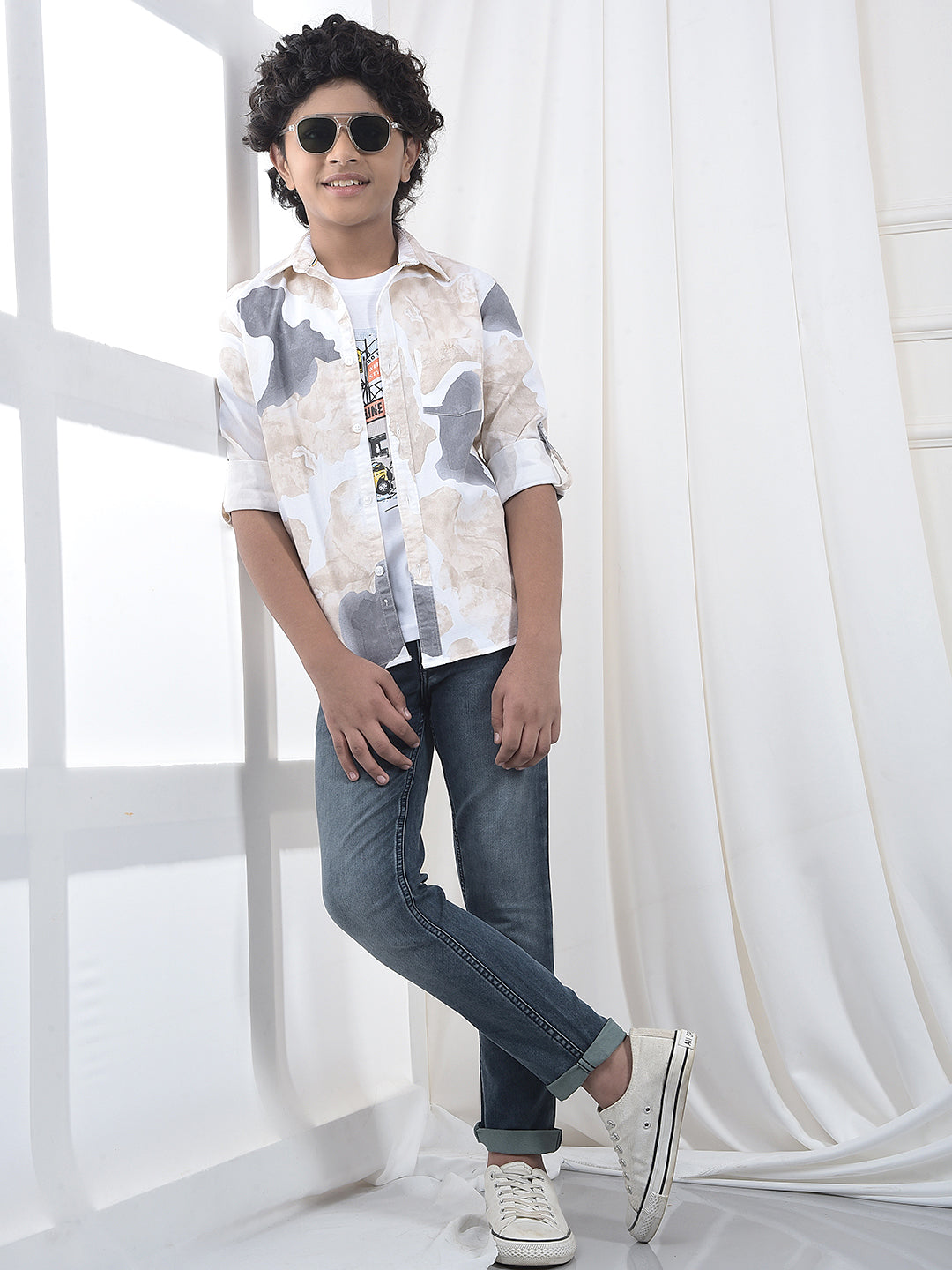 Beige Abstract Print Shirt & T-Shirt Set