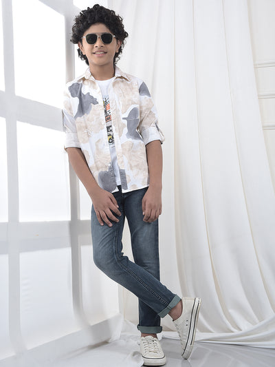 Beige Abstract Print Shirt & T-Shirt Set