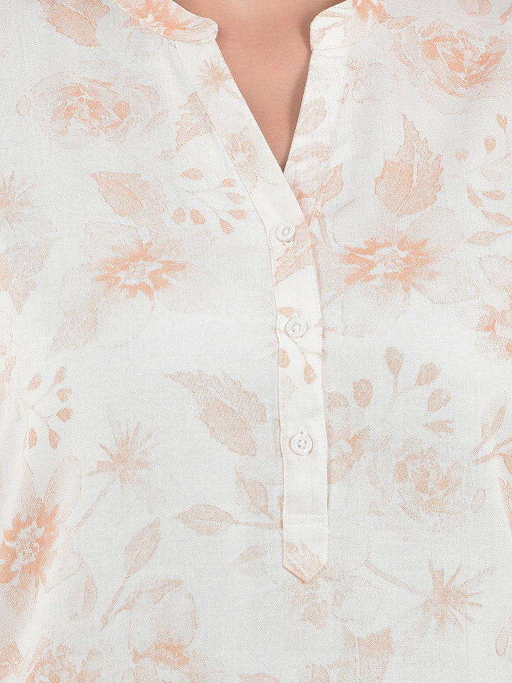 Peach Floral Print V-Neck Top