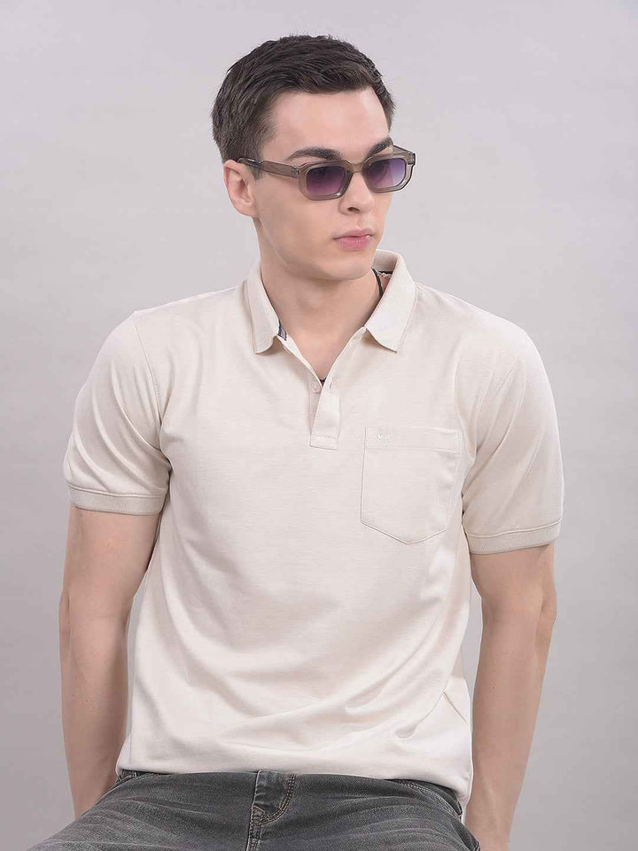 Cream Polo Neck T-Shirt
