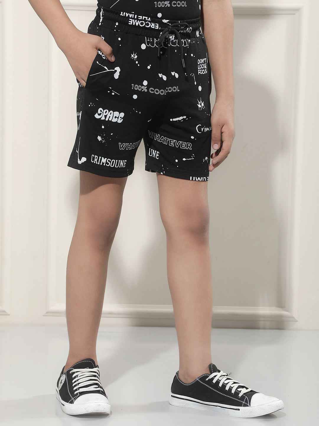 Black Typographic Print Shorts