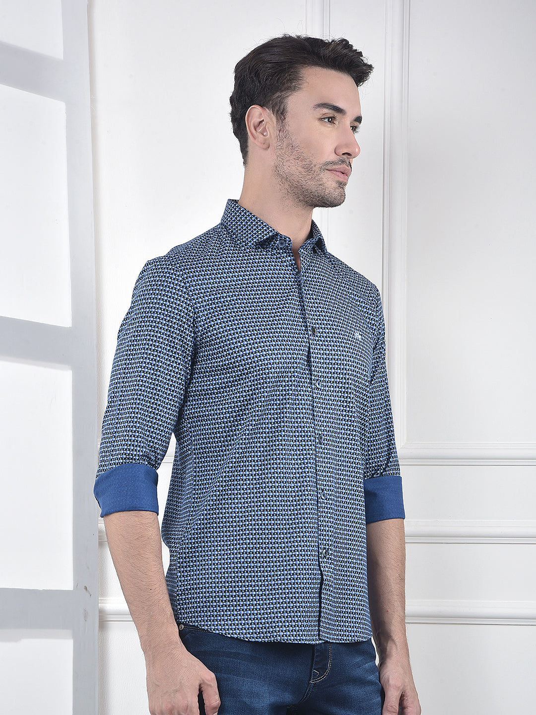 Blue Printed 100% Cotton Shirt