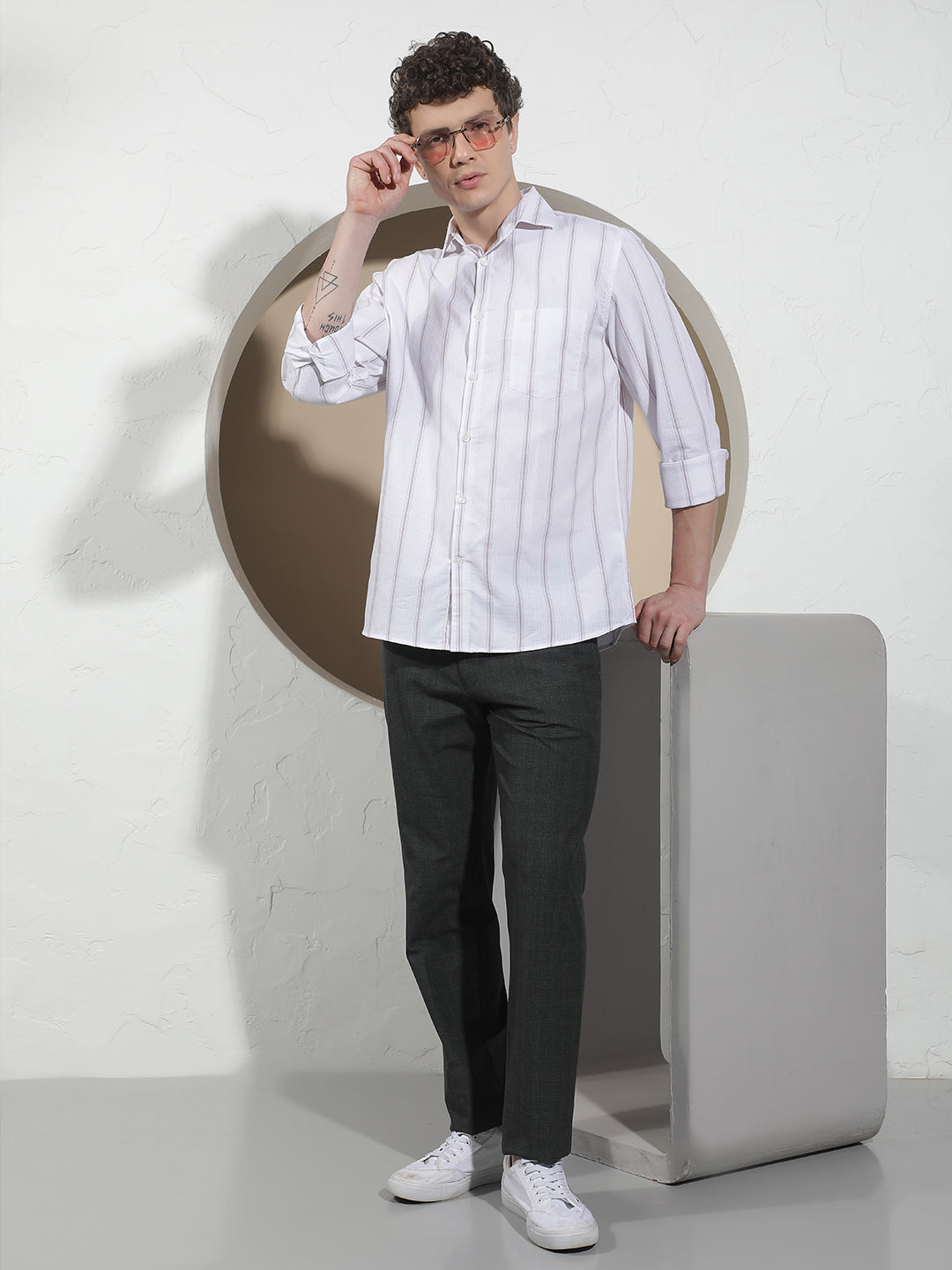 Purple Vertical Striped 100% Cotton Shirt