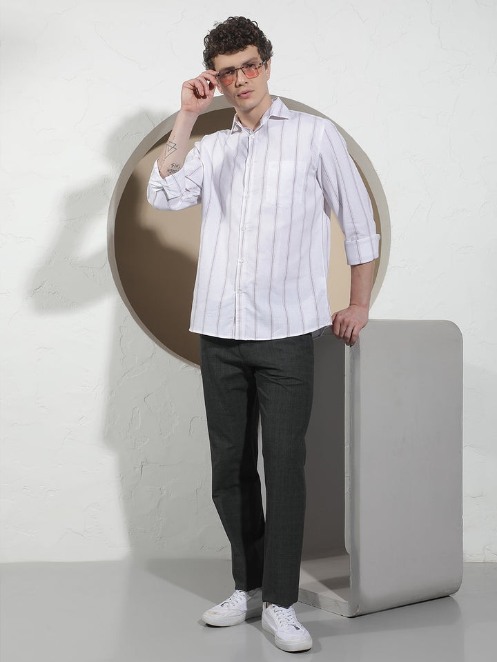 Purple Vertical Striped 100% Cotton Shirt