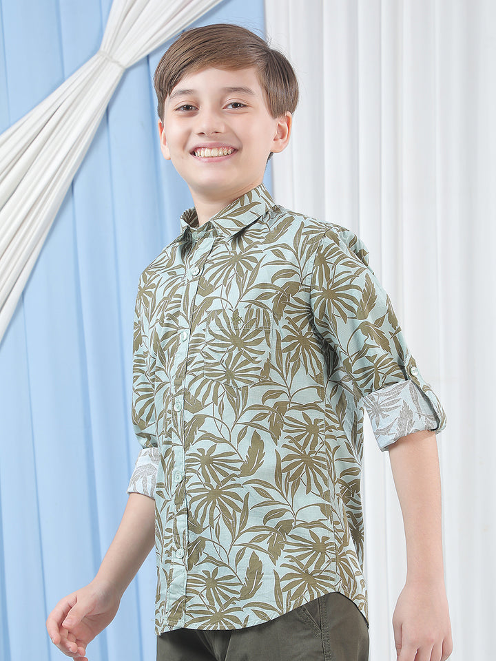 Olive Floral Print Shirt