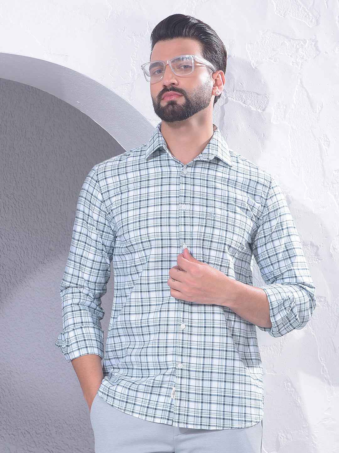Green Checked 100% Cotton Shirt