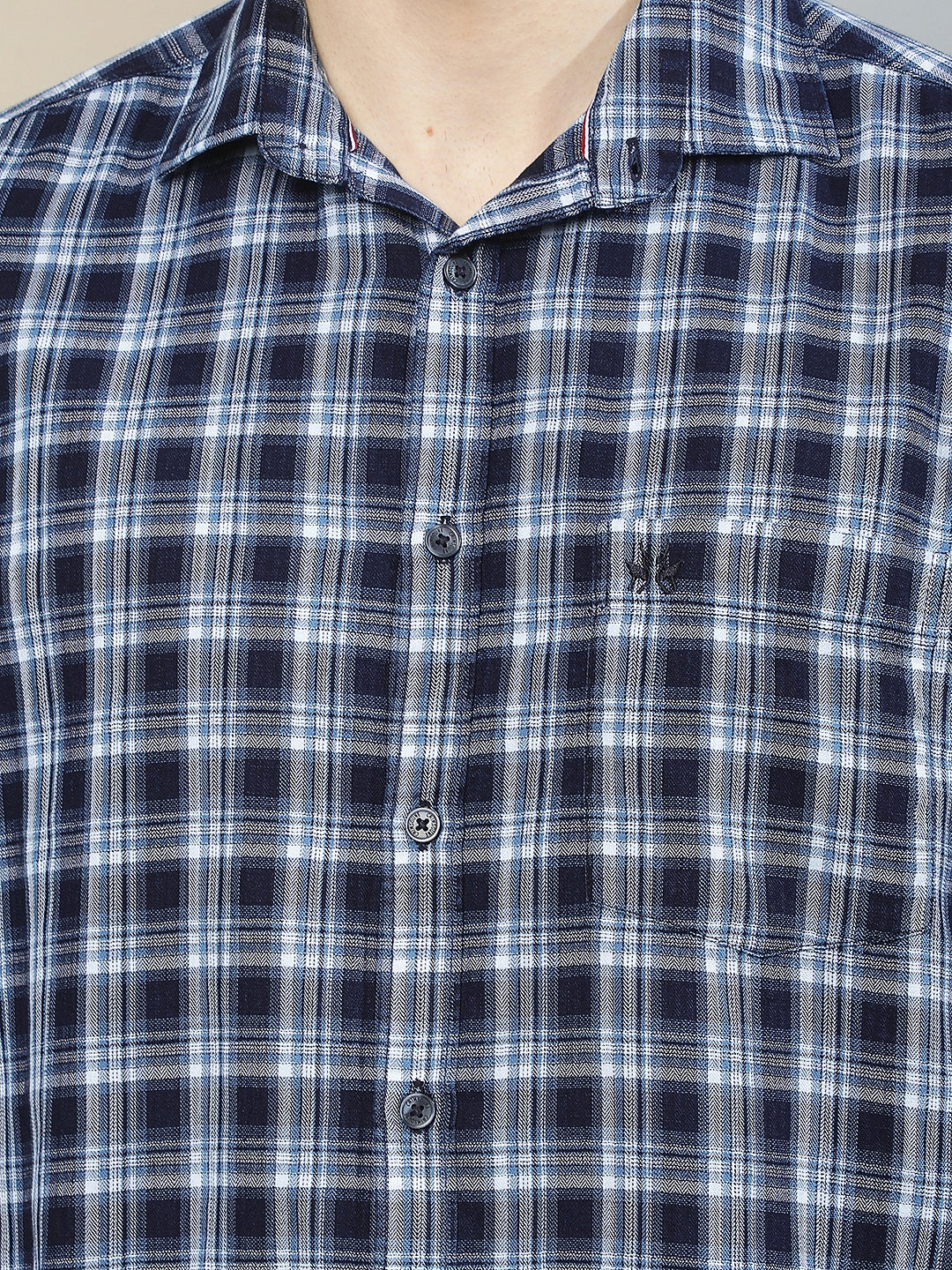 Navy Blue 100% Cotton Checked Shirt