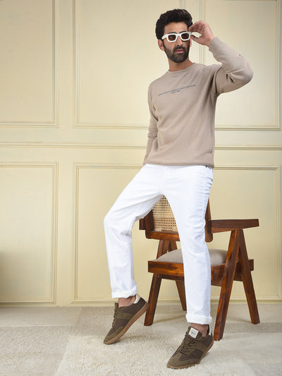Beige Typographic Print Sweatshirt