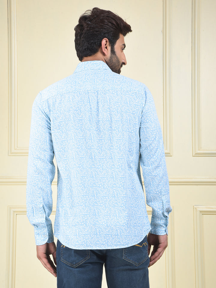 Blue Printed 100% Cotton Shirt