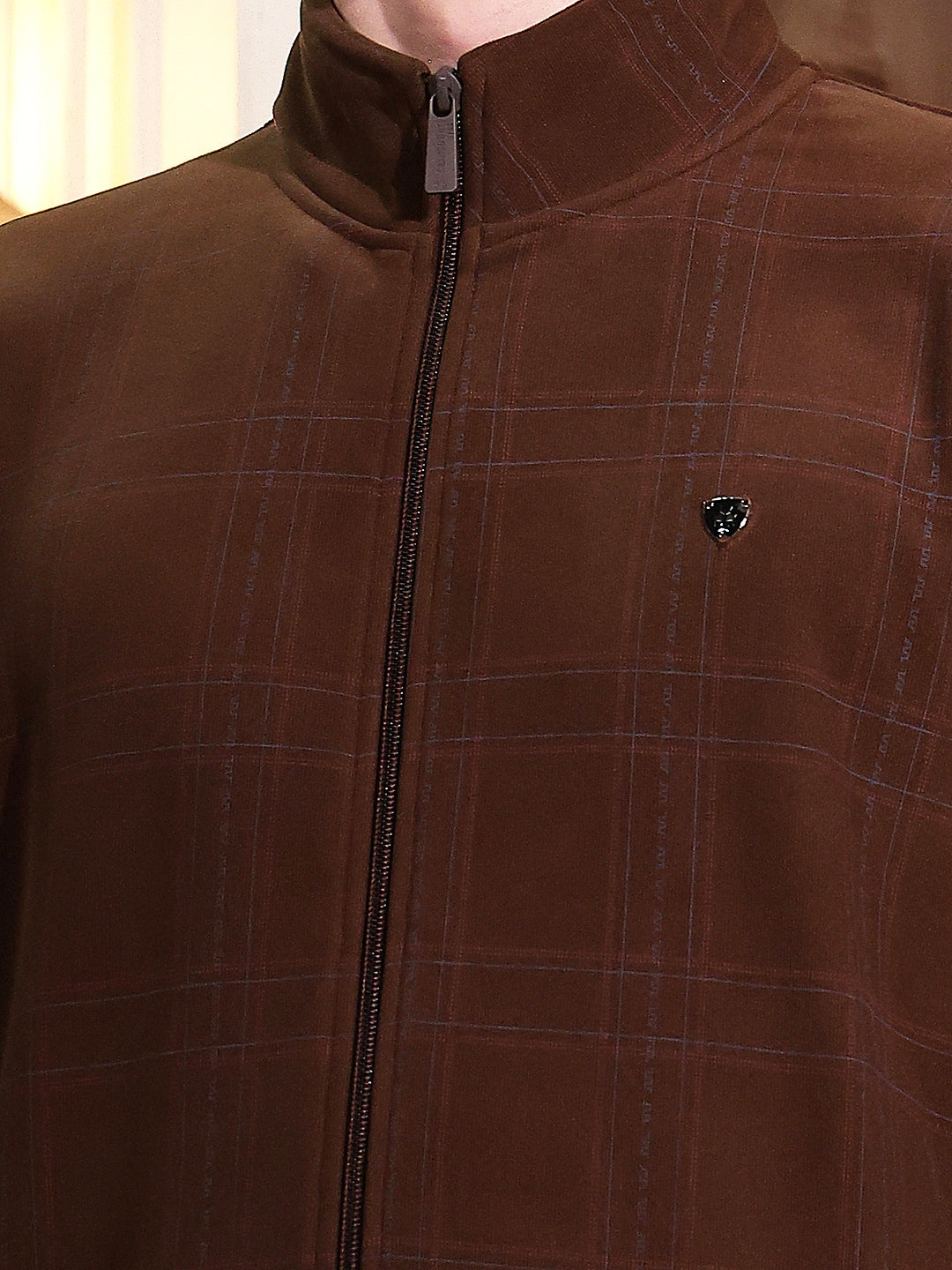 Tan Checked Front Open Sweatshirt