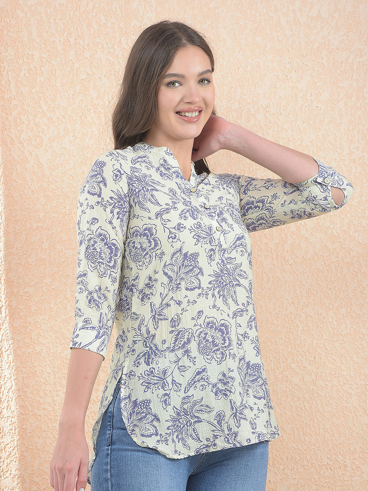 Purple Floral Print V-Neck Top