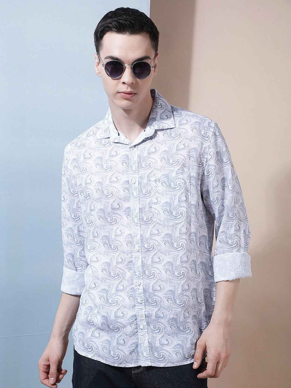 Linen Blue Abstract Print Shirt