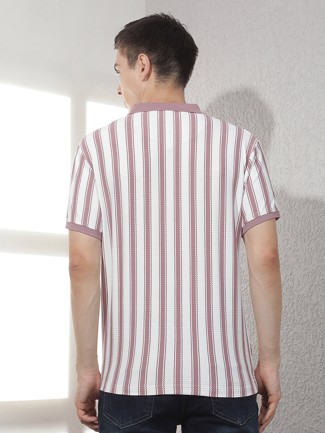 Pink Vertical Stripes Polo T-Shirt