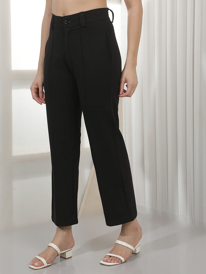 Black Wide Leg Casual Trousers