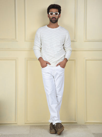 White Jacquard 100% Cotton Sweater