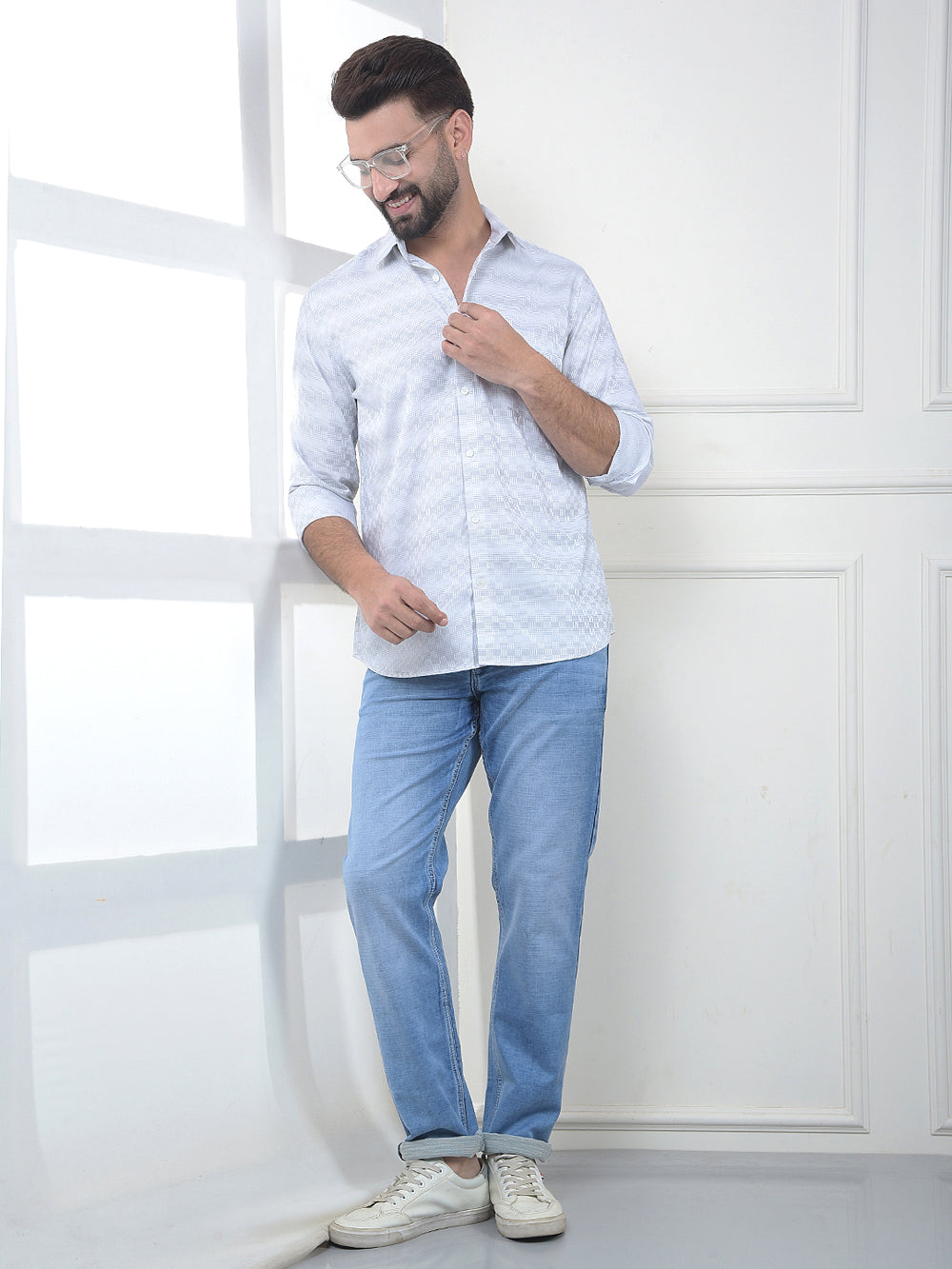 Off White Printed 100% Cotton Shirt