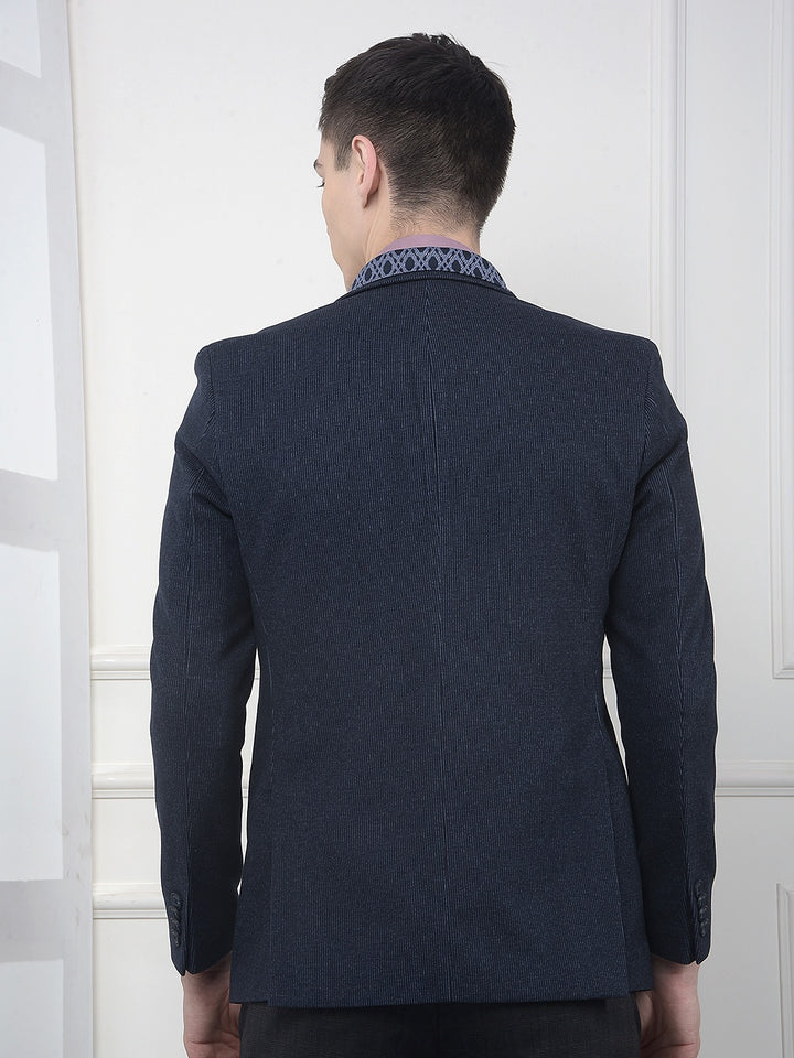 Navy Blue Notched Lapel Single-Breasted Blazer