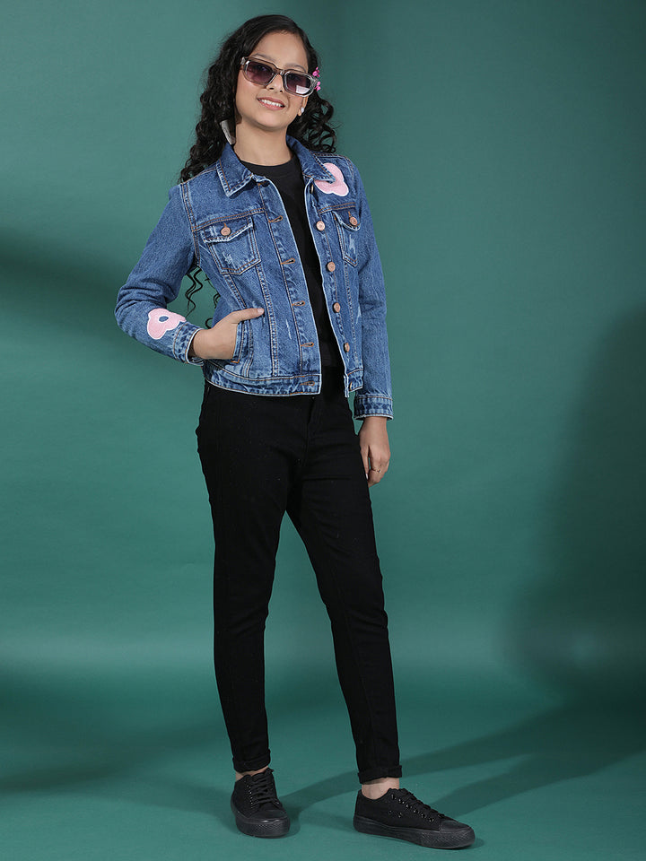 Blue 100% Cotton Cropped Denim Jacket