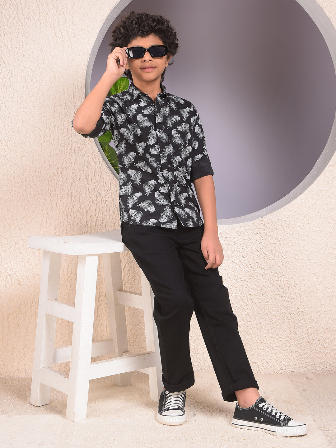 Black Floral Print Shirt