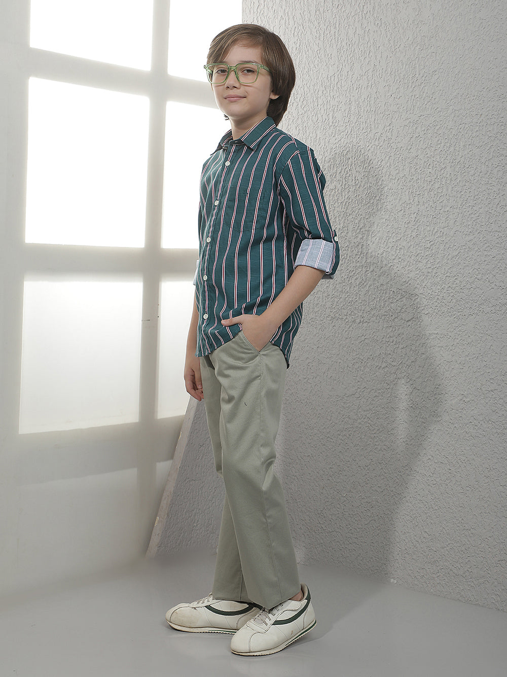 Green Vertical Stripes Shirt