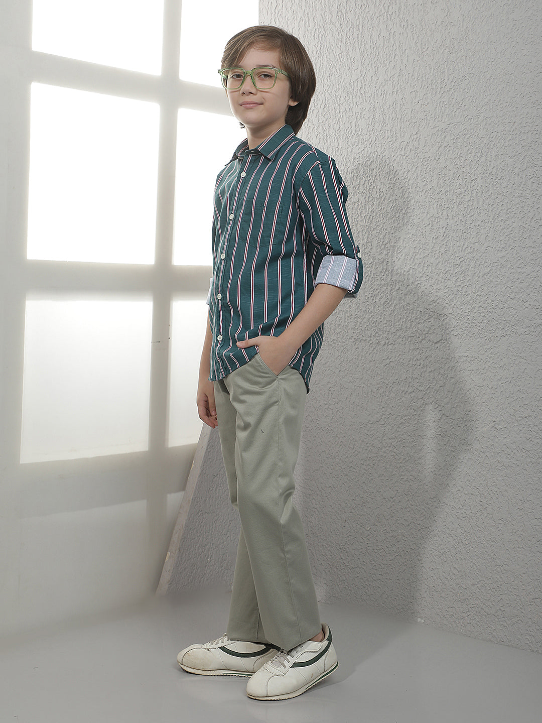 Green Vertical Stripes Shirt