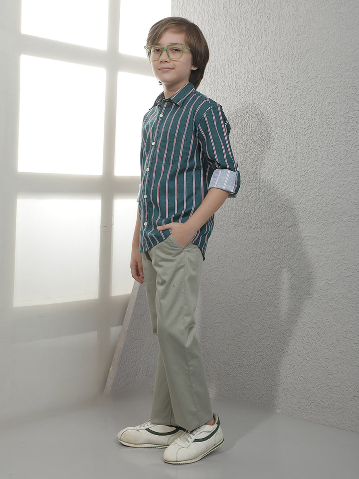 Green Vertical Stripes Shirt
