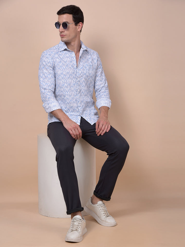 Blue Printed Linen Shirt