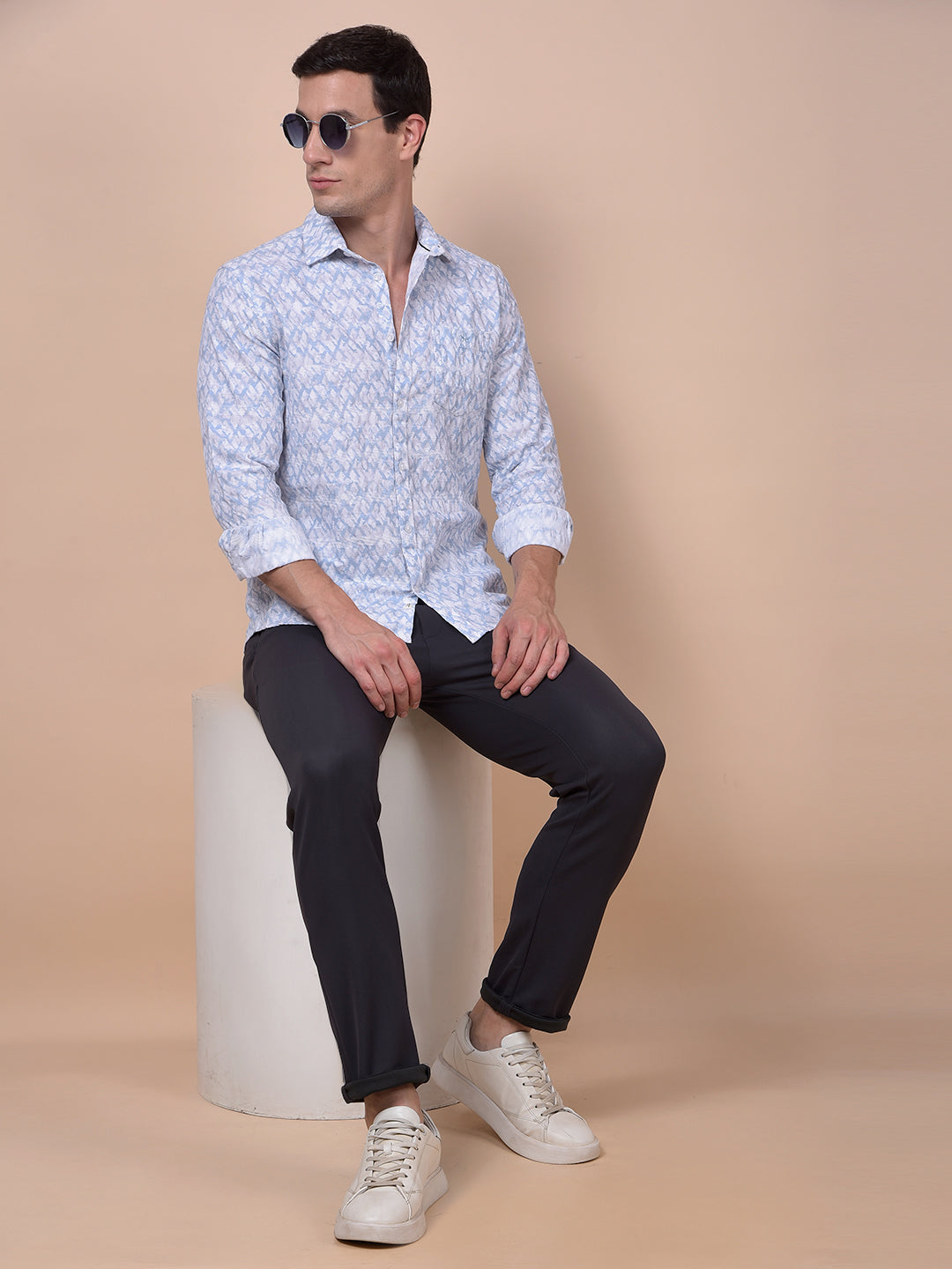 Blue Printed Linen Shirt