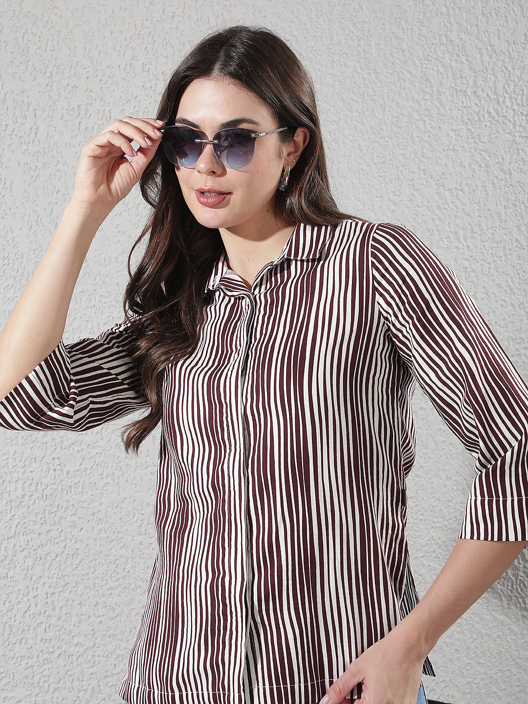 Maroon Vertical Striped 100% Cotton Shirt