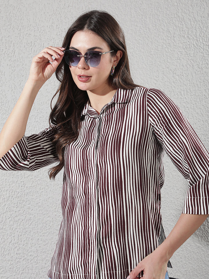 Maroon Vertical Striped 100% Cotton Shirt