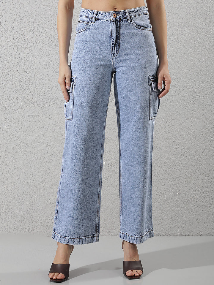 Blue 100% Cotton Cargo Jeans