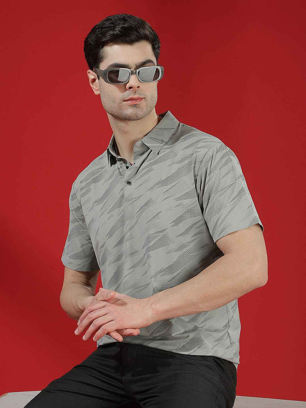 Grey Camouflage Print Polo T-Shirt