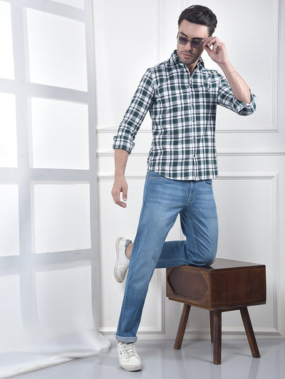 Green Checked 100% Cotton Casual Shirt