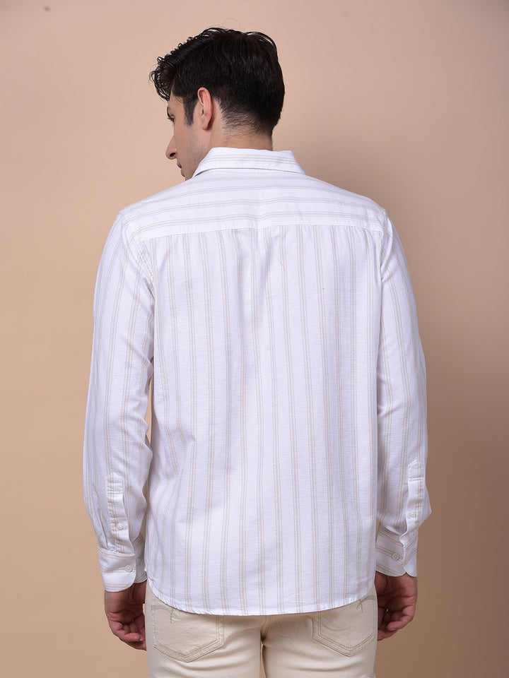 Beige Vertical Stripes 100% Cotton Shirt