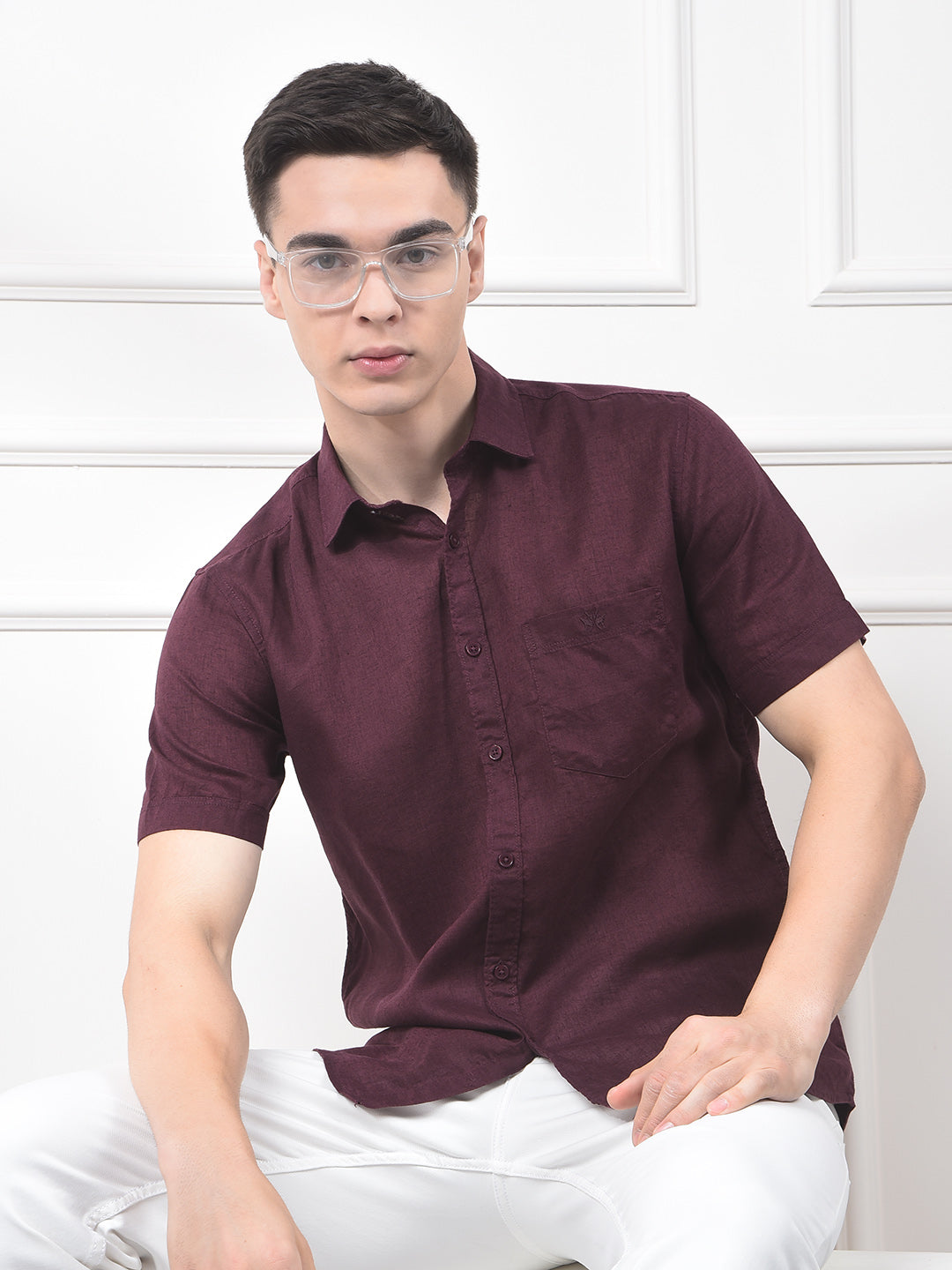 Deep Wine Textured Linen Smart Shirt