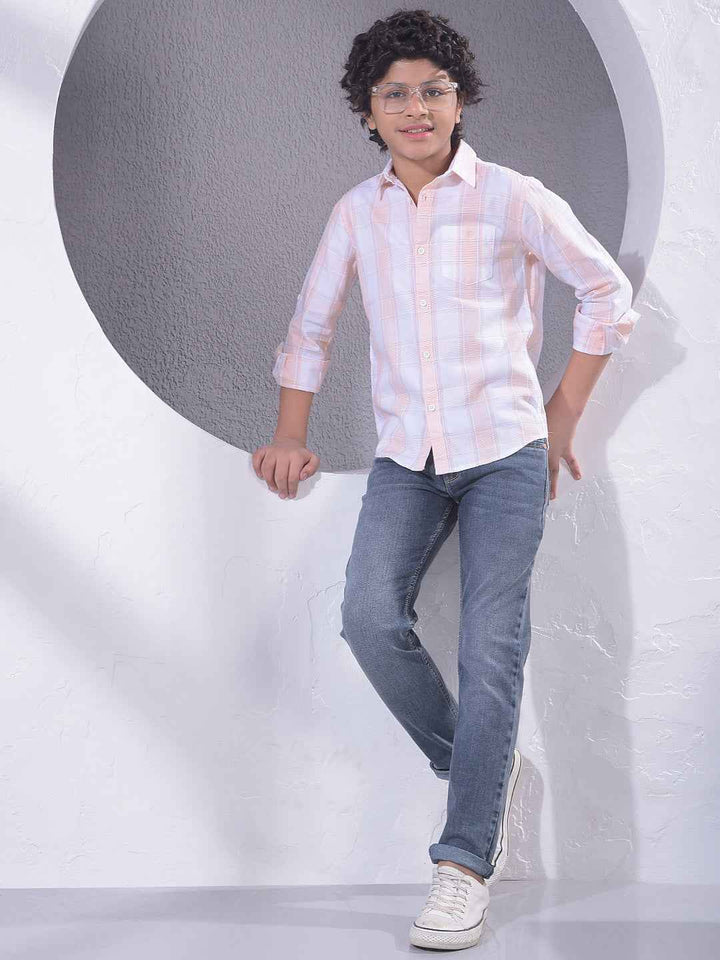Peach Checked 100% Cotton Shirt