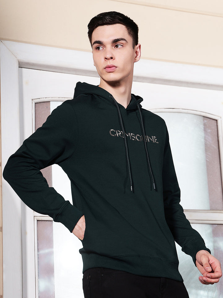 Green Typographic Printed Hooded Sweatshirt