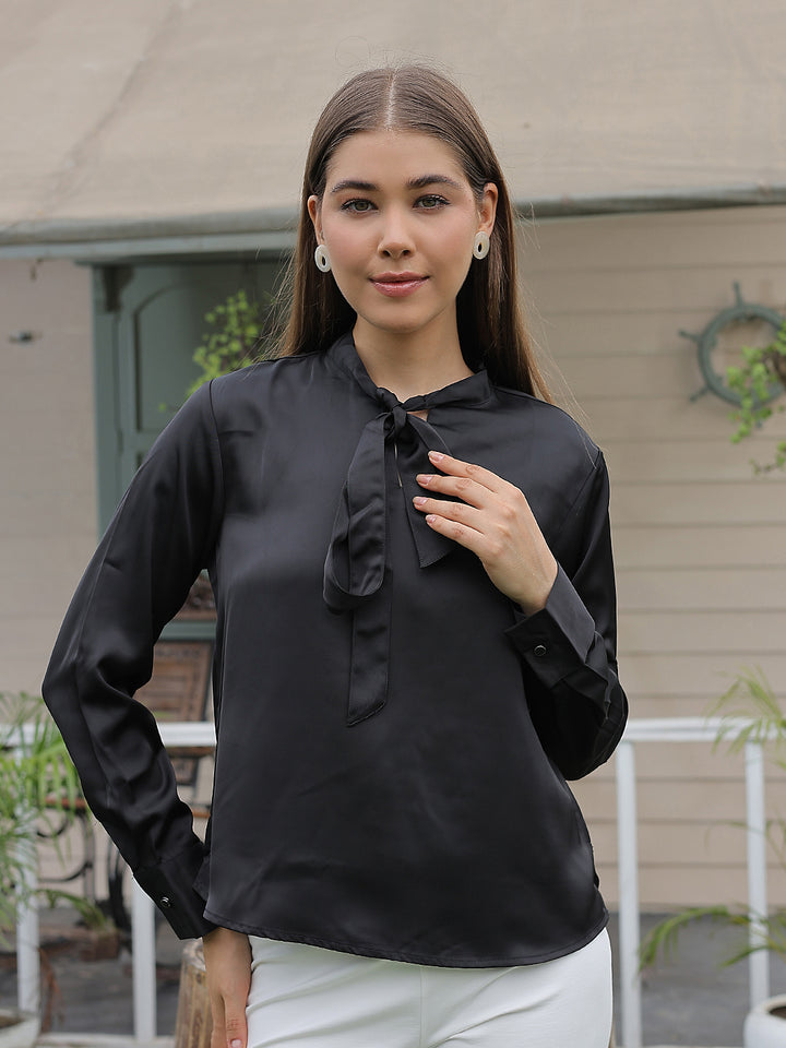 Black Bow Neck Top
