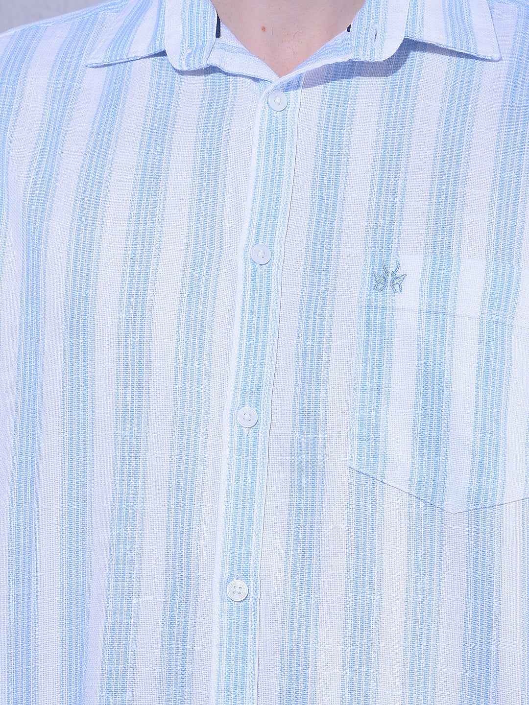Blue 100% Cotton Vertical Stripes Shirt