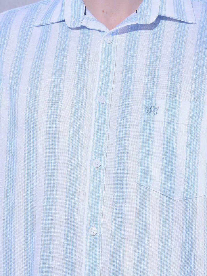 Blue 100% Cotton Vertical Stripes Shirt